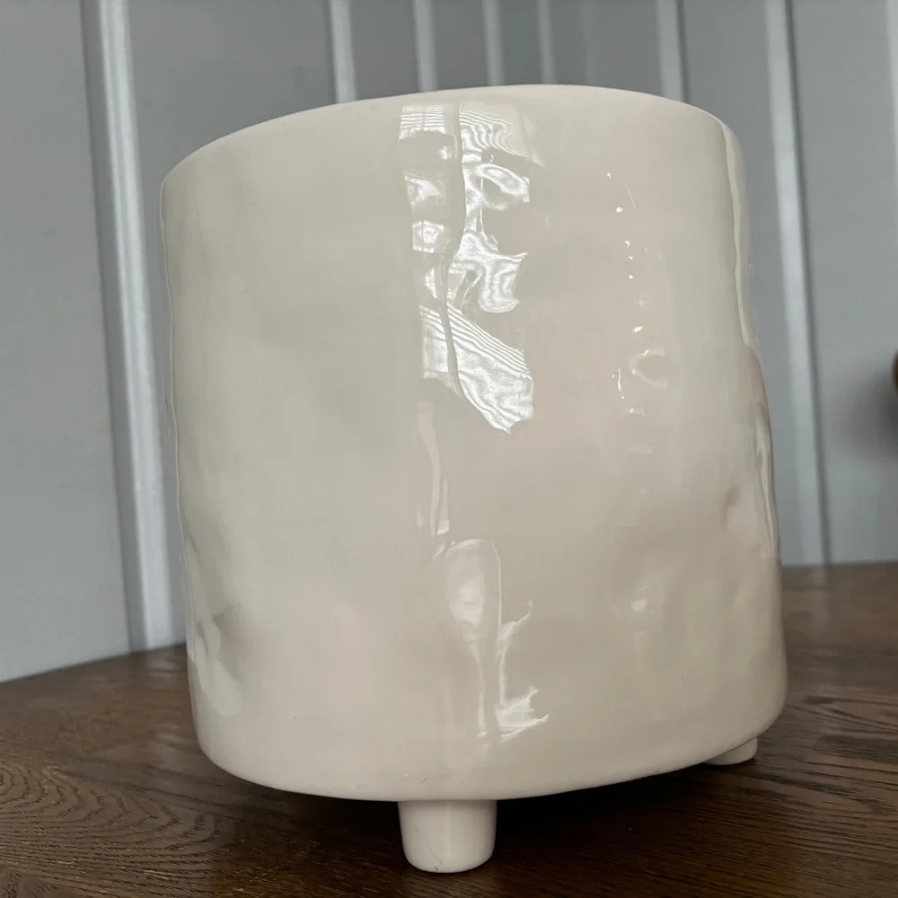 Rae Dunn Footed Crock Planter ORGANIC Ceramic Utensil Holder 8”